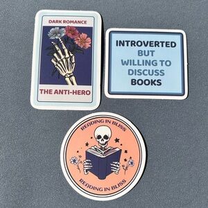3/$10 Skeleton Book Lover Sticker Set